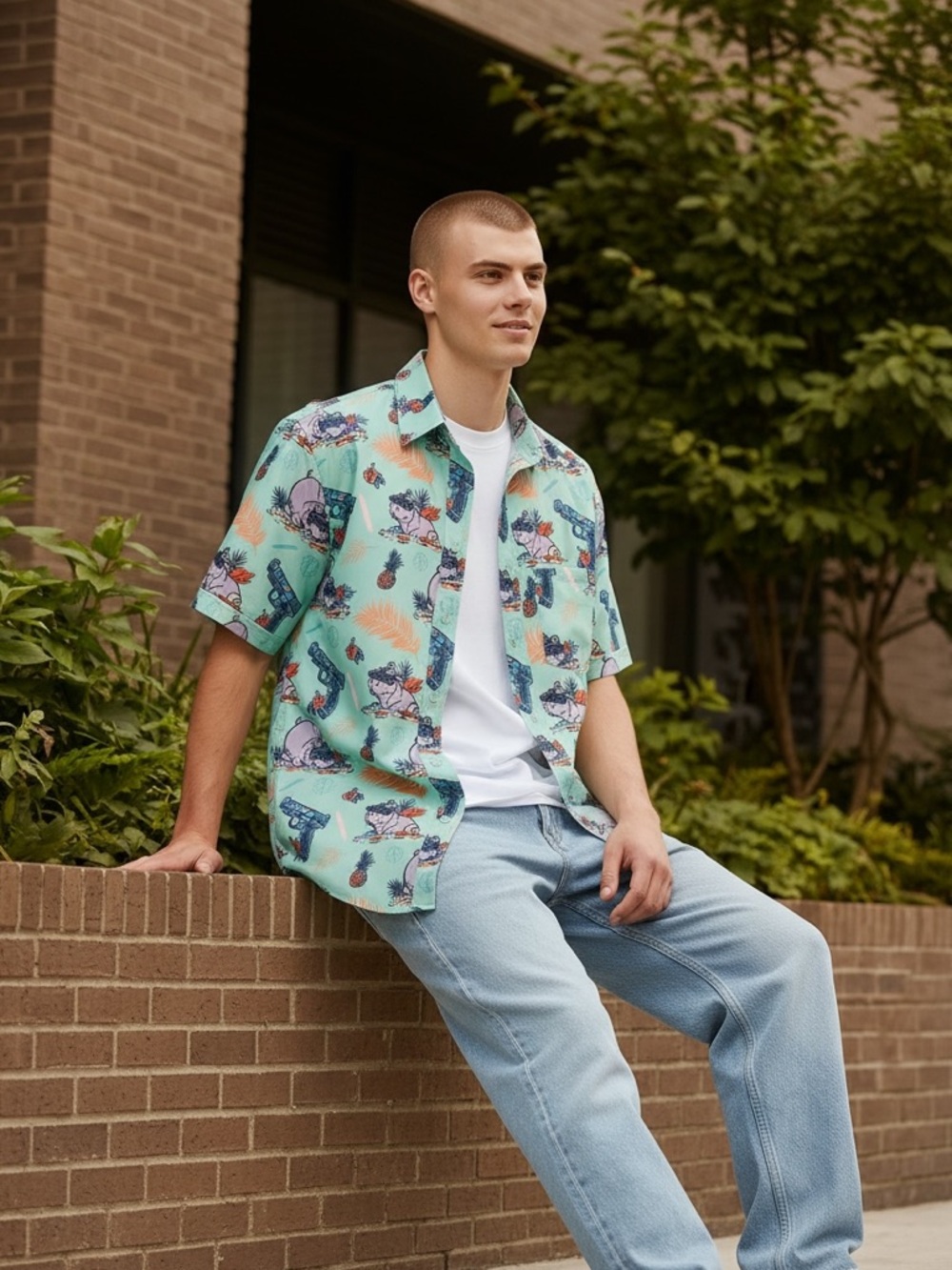 Nine Line Apparel Men's Button Down Shirt Small Graphic Tactical Hawaiian Hippo